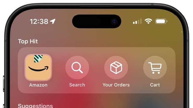 Screenshot of the top three App Shortcuts for Amazon.