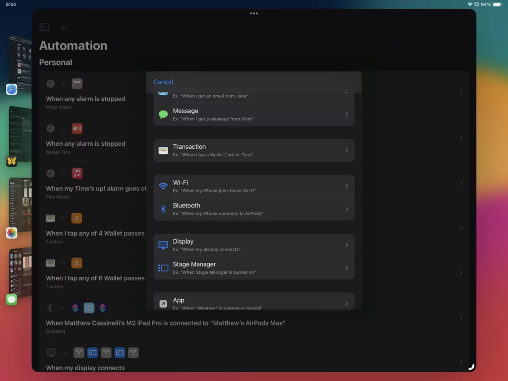 Screenshot of the new Automation types