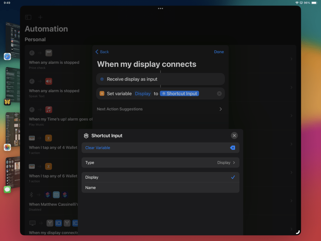 Screenshot of Display input