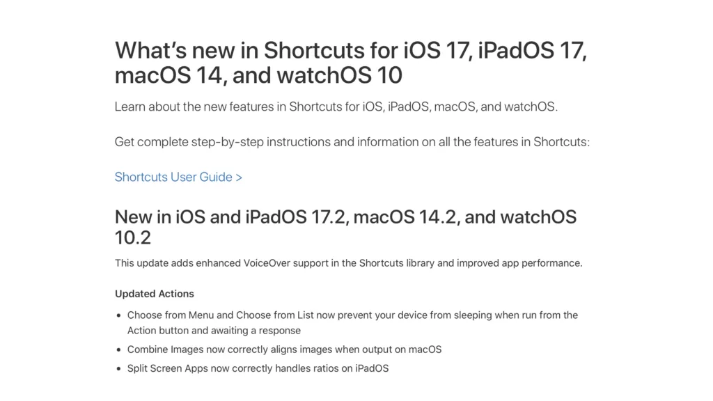What’s new in Shortcuts in iOS and iPadOS 17.2, macOS 14.2, and watchOS 10.2 »