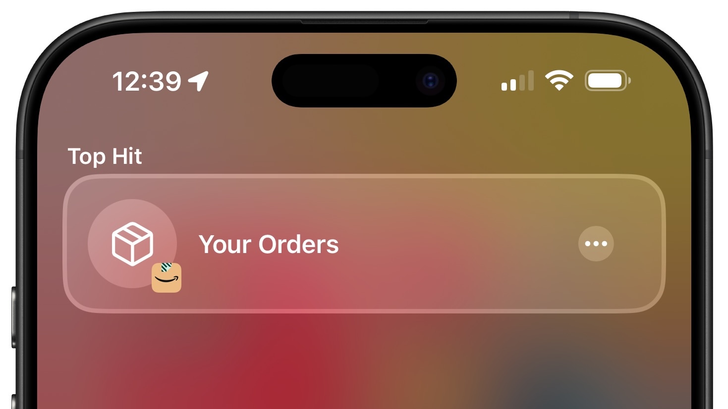 Screenshot of an individual App Shortcut result for “Your Orders” shown as a Top Hit in Spotlight.