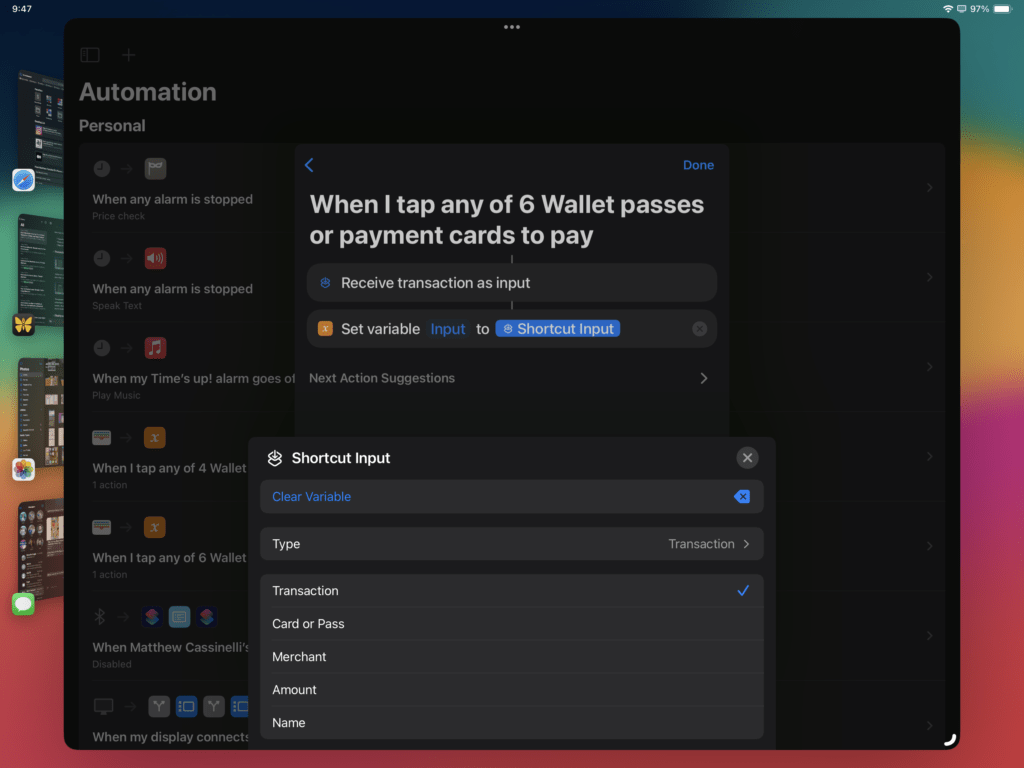 Screenshot of transaction input