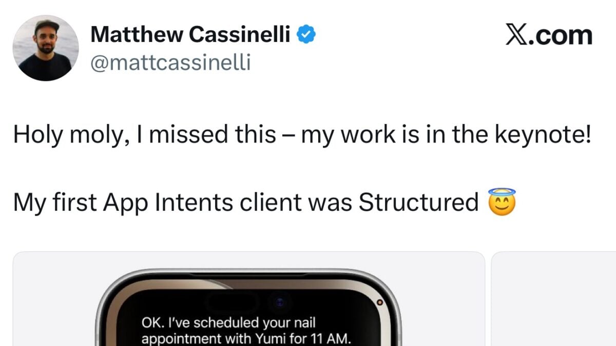 My App Intents client, Structured, made it into the iPhone keynote