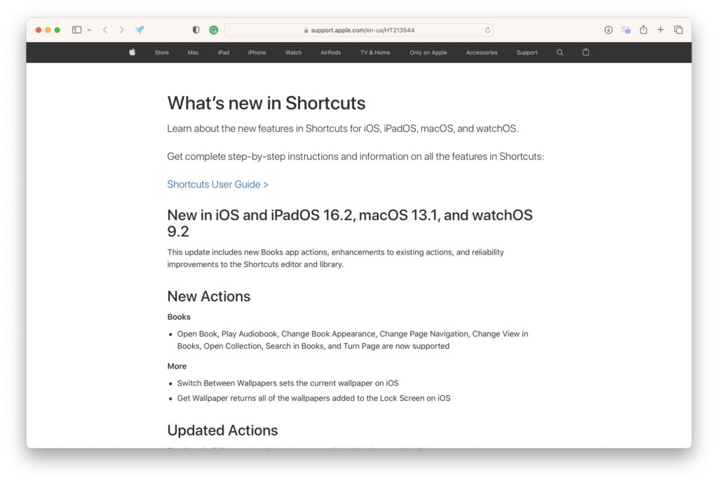 Apple posts Shortcuts release notes for iOS 16, 16.1, and 16.2