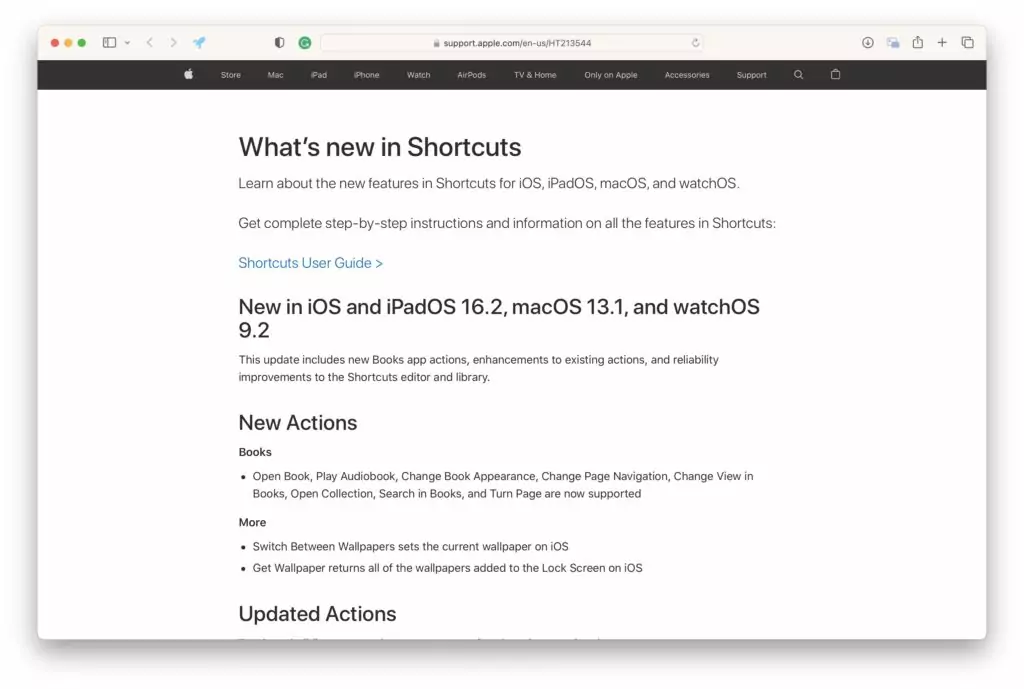 Apple posts Shortcuts release notes for iOS 16, 16.1, and 16.2