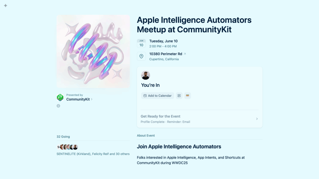 Announcing My WWDC Meetup: Apple Intelligence Automators at CommunityKit