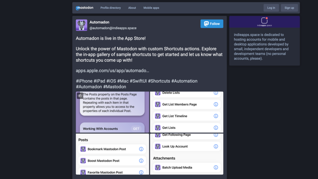 Automadon app provides dedicated Shortcuts actions for Mastodon »