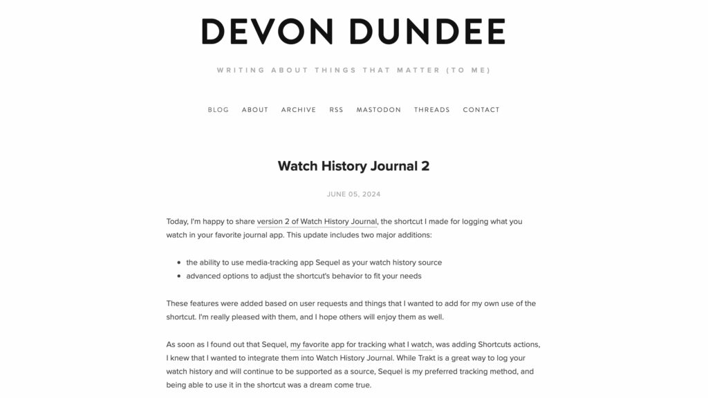 Check out Devon Dundee’s updated Watch History Journal shortcut »