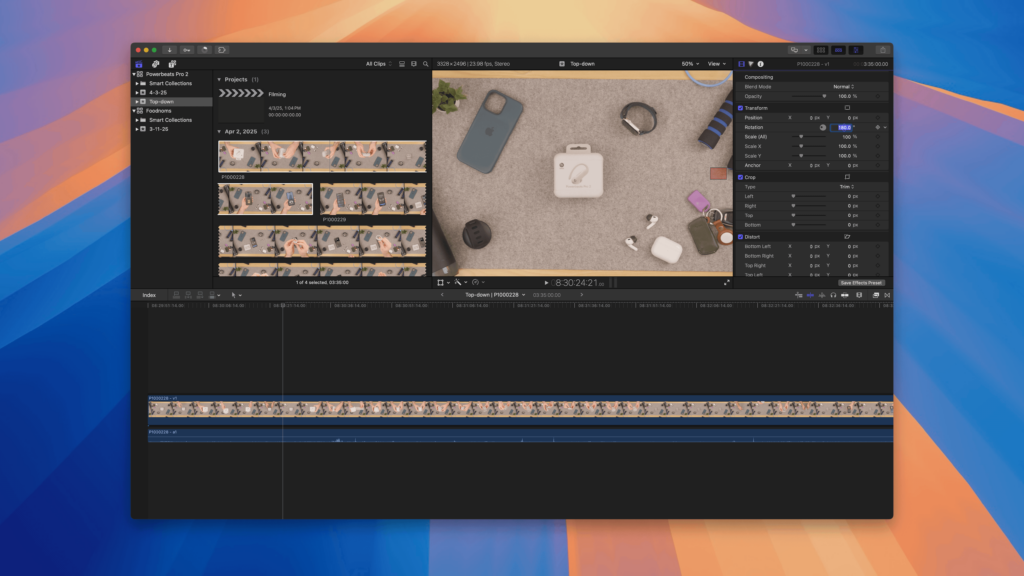 How To Rotate Upside-Down Top-Down Camera Footage using the Final Cut Pro Browser