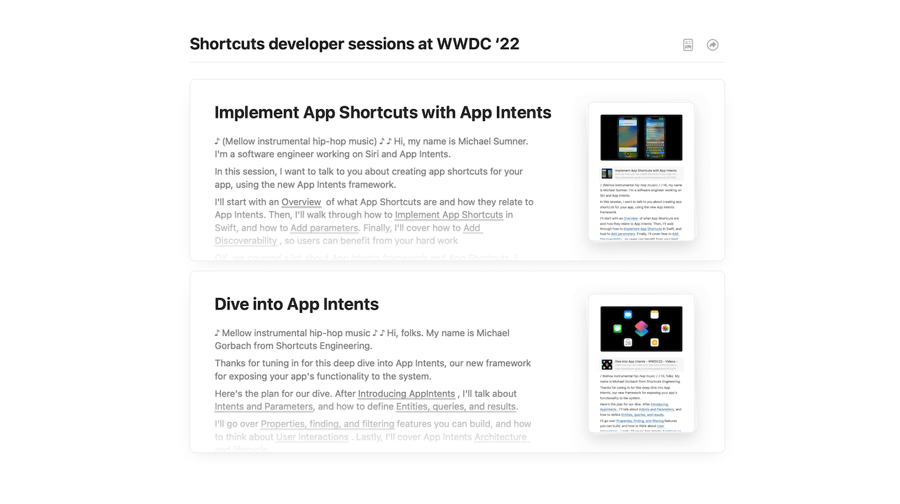 My notes on the Shortcuts developer sessions at WWDC '22 ? Matthew