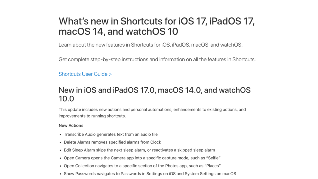 What’s new in Shortcuts for iOS and iPadOS 17.0, macOS 14.0, and watchOS 10.0 »