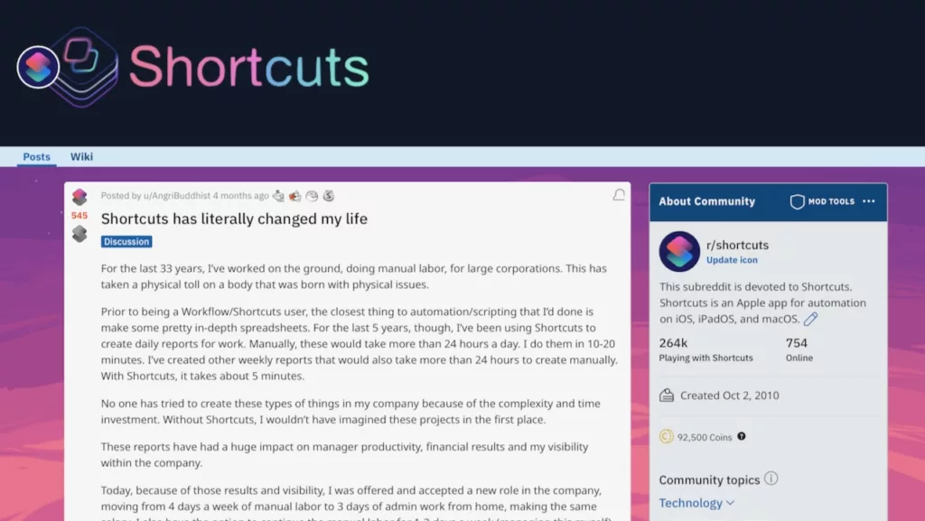 How Shortcuts changed one Redditor’s life
