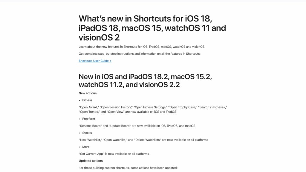 What’s New in Shortcuts in iOS and iPadOS 18.2, macOS 15.2, watchOS 11.2, and visionOS 2.2 »