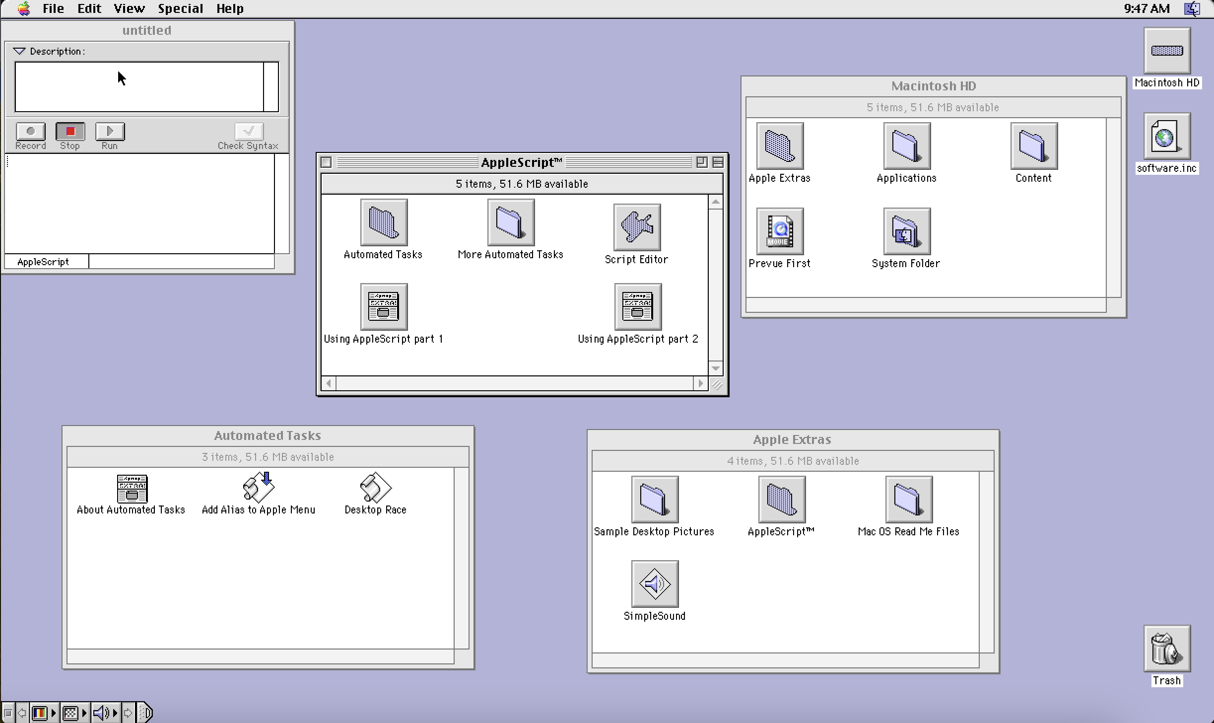 Screenshot of the AppleScript settings on the software.inc website.