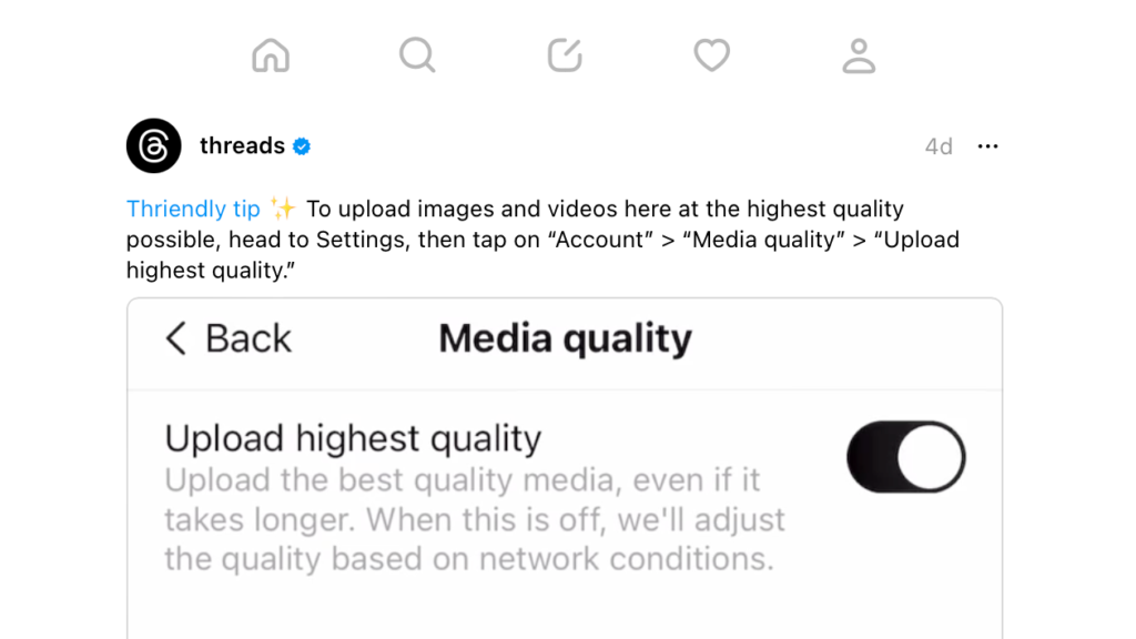 Tip: Upload High Quality Media on Threads With This Setting »