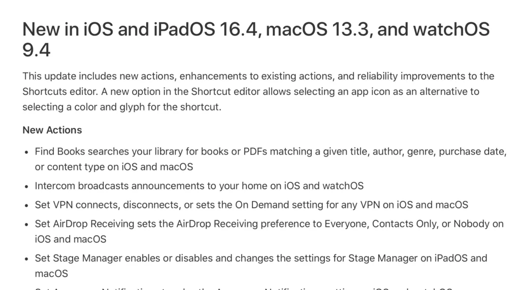 What’s New in Shortcuts in iOS and iPadOS 16.4, macOS 13.3, and watchOS 9.4 »